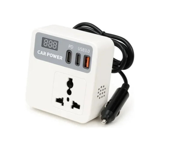 Автомобільний інвертор 12–220V з USB та Type-C PD, дисплей напруги, живлення від прикурювача Одеса
