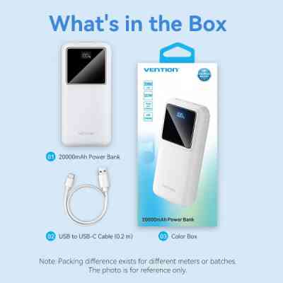 Батарея универсальная Vention 20000mAh 22.5W 3A, PD, QC/3.0, LED Display, White (FHLW0) Винница