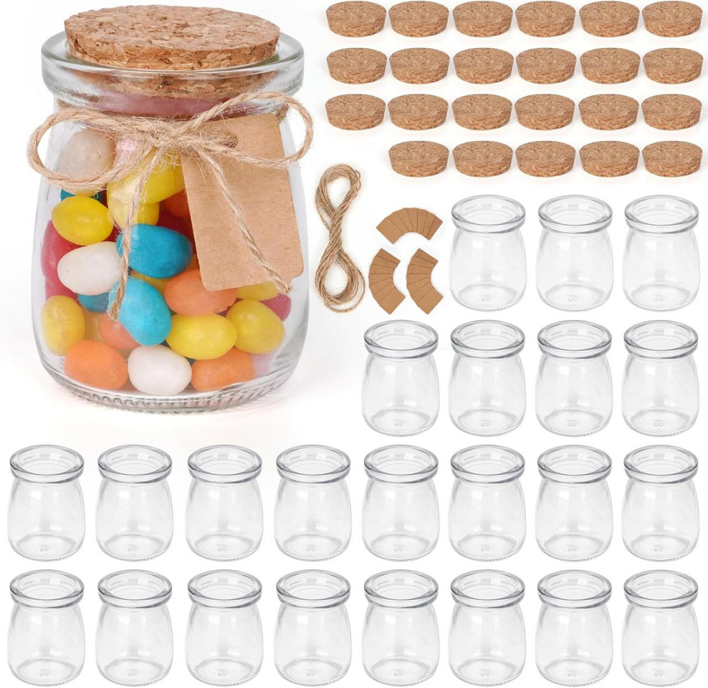 Баночки скляні з корком 100 мл, 23 шт, прозорі з етикетками та мотузкою, для солодощів, меду, йогурту свічок спецій банки маленькі Київ - фото 1