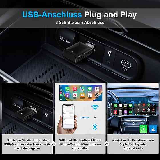 Бездротовий автомобільний смарт адаптер CarPlay Android Auto Wi-Fi6, Bluetooth 5.0 USB-C-A для авто  Київ