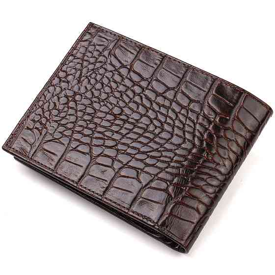 Горизонтальный мужской бумажник среднего размера из натуральной кожи с тиснением под крокодила Коричневый (CANPELLINI) Киев