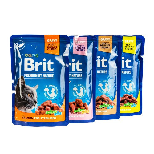 Вологий корм Brit Premium Cat Набір паучів сімейна тарілка для стерилізованих котів, асорті 4 смаки, 100 г х 12 шт Київ - фото 2