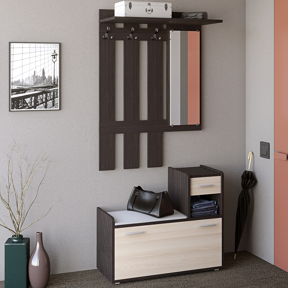 Прихожая Эверест Тандем с вешалкой и тумбой (правая) для обуви венге + дуб молочный (DTM-2456) Днепр - изображение 1