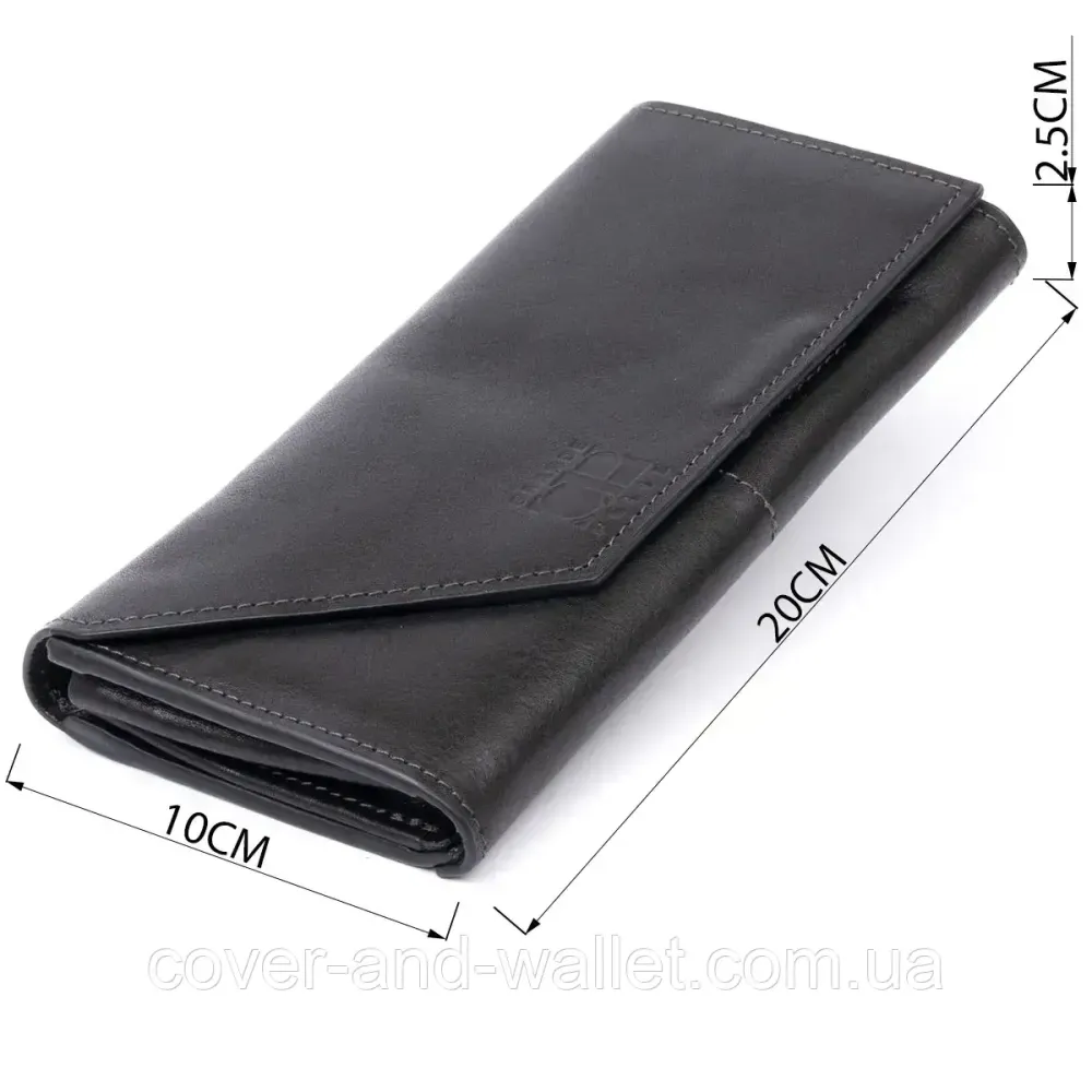 Стильный длинный кошелёк из итальянской кожи черного цвета Grande Pelle Festa 67804 Киев - изображение 3