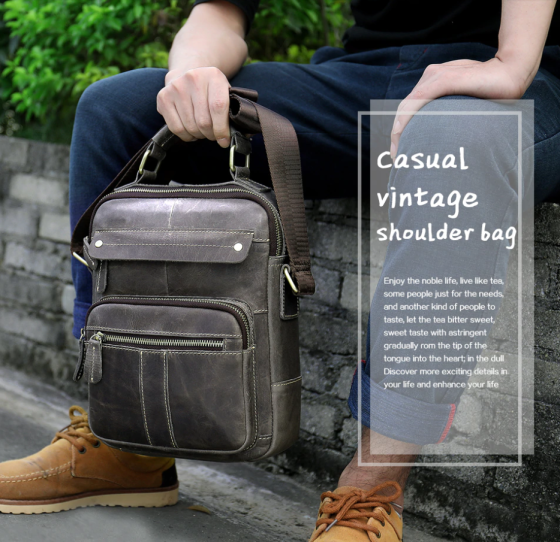 Сумка чоловіча вертикальна шкіряна Vintage 20028 Сіра Київ