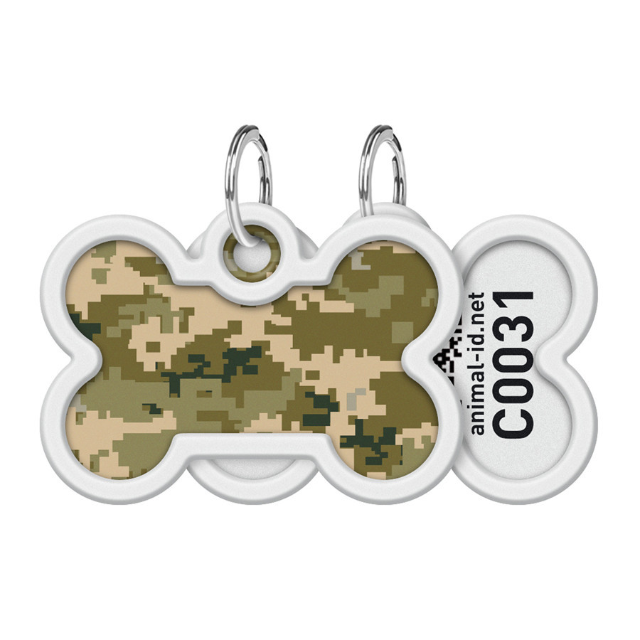 Адресник для собак і котів металевий WAUDOG Smart ID з QR паспортом, малюнок "Мілітарі", кістка, Д 40 мм, Ш Вінниця - фото 1
