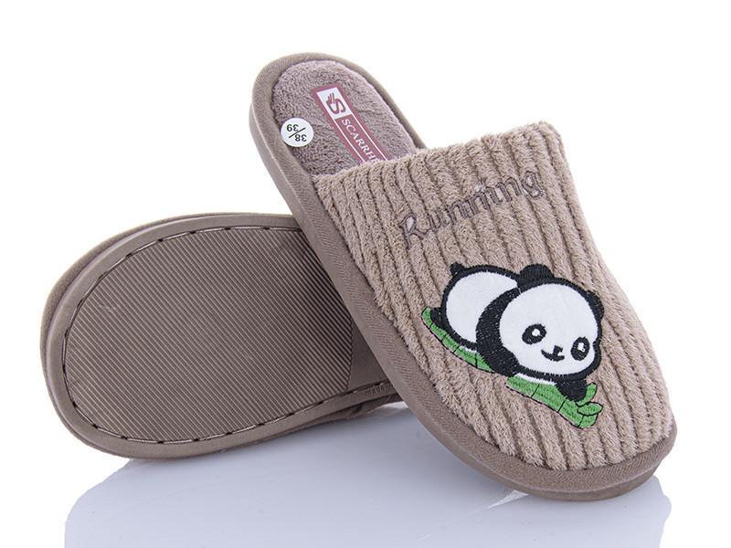 Тапочки закрытые женские с Пандой мягкие теплые коричневий Одесса - изображение 1