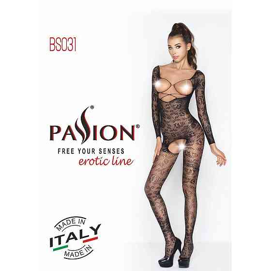 Бодистокинг Passion BS031 black, комбинезон с открытой грудью Sex Aura Киев