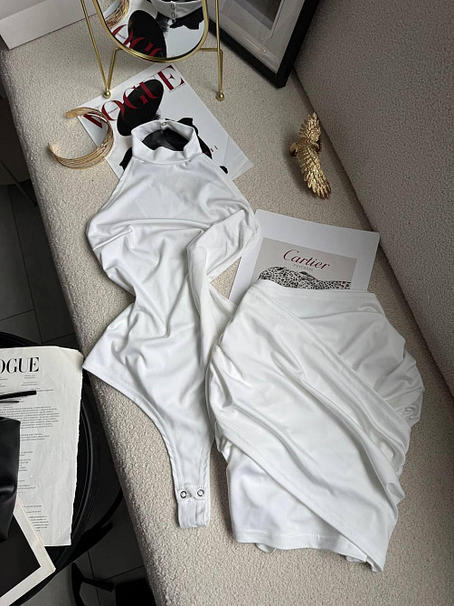 Женский стильный привлекательный костюм двойка боди + юбка микродайвинг Молочный, 40/42 Одесса - изображение 3