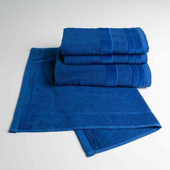 Набор банных махровых полотенец с велюровым бордюром 4шт GM Textile 50х70см, 50х90см, 50х90см, 70х140см (Синий) Сумы