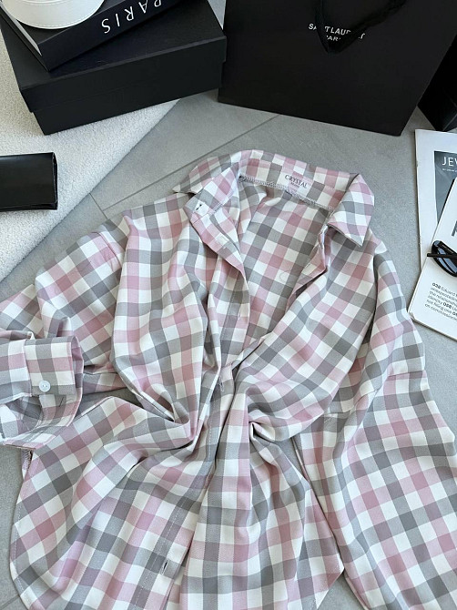 Жіноча трендова оверсайз сорочка у клітинку костюмний тіар Одеса - фото 12