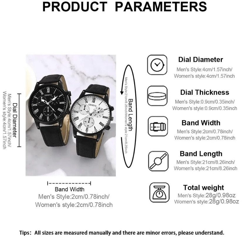 Подарочный набор для мужчин и женщин: 2 парные часы, - диам. 4см, длин 22см, шир. рем. 2см черный Киев - изображение 6