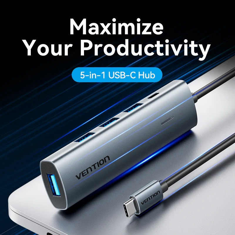 Хаб USB 3.0 Type-C -> 4xUSB 3.0/1xUSB-C, 5Gbps, Black Vention Винница - изображение 4