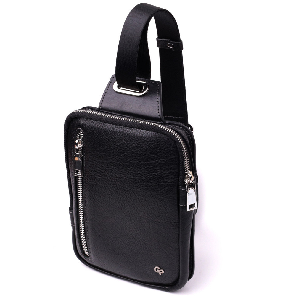 Мужская прямоугольная сумка бананка из зернистой натуральной кожи Черный (GRANDE PELLE) Киев - изображение 5