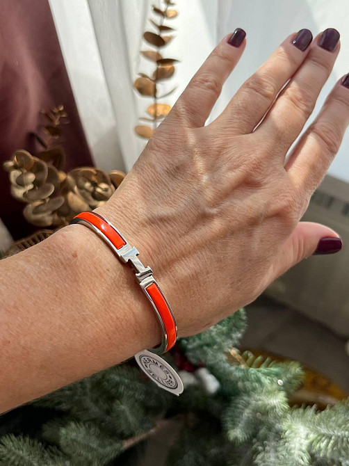 Роскошный браслет Hermes жесткий | оранжевая эмаль | напыление серебро 925 |  размер 16-17 Одесса - изображение 9