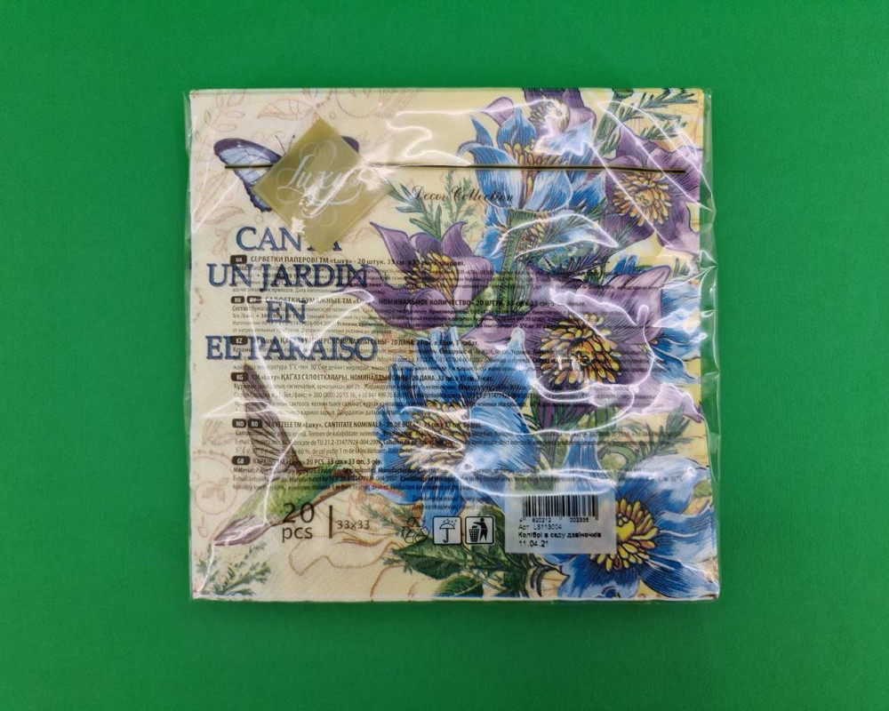 Бумажная салфетка цветочной тематики (ЗЗхЗЗ, 20шт) Luxy  Колибри в саду колокольчиков (2059) (1 пачка) Харьков - изображение 3