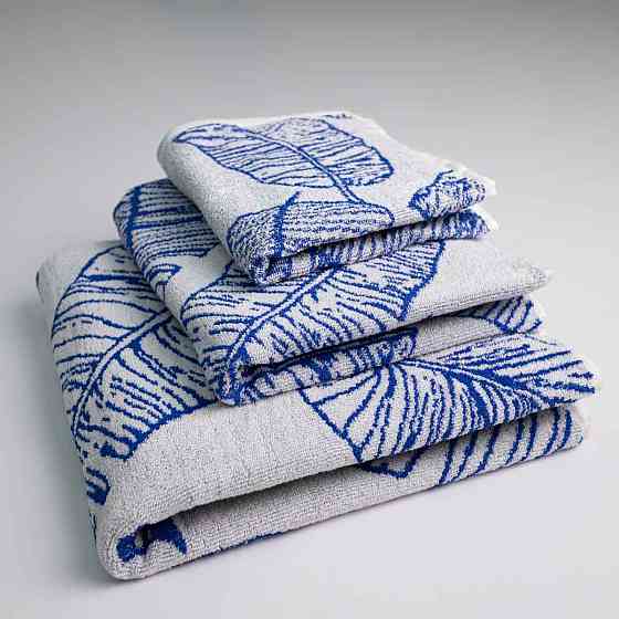 Набор махровых полотенец с рисунком перо 3шт GM Textile 40х70см, 50х90см, 70х140см 400г/м2 (Синий) Сумы