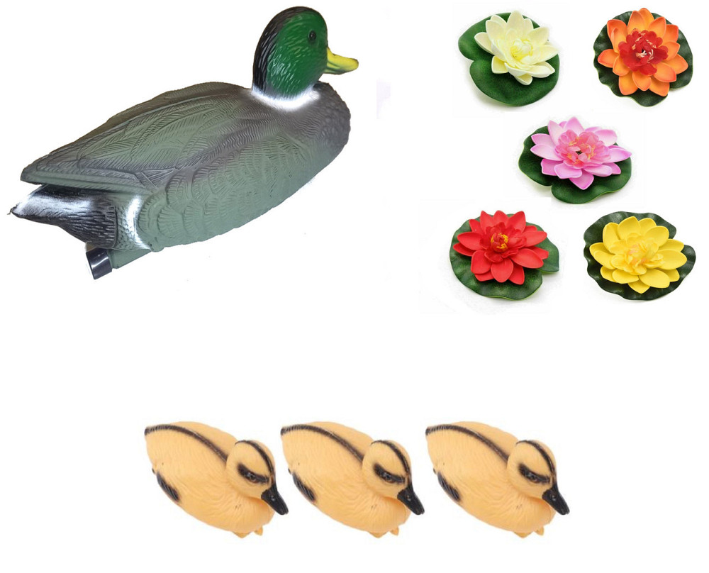 Искуственные декоративные лилии для пруда 5шт. + Качка зелена + Каченята 3шт. Киев - изображение 1