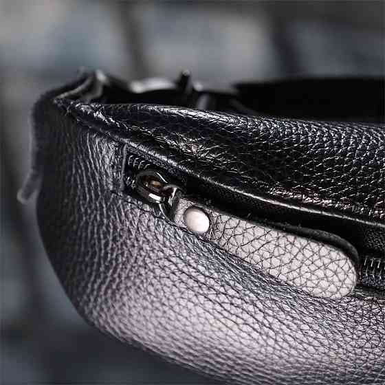 Зручна сумка бананка для чоловіків із зернистої натуральної шкіри Чорний (SHVIGEL) Київ