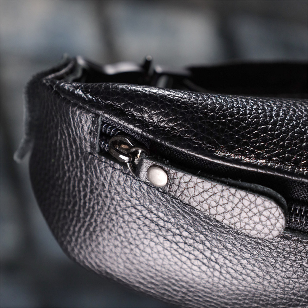 Зручна сумка бананка для чоловіків із зернистої натуральної шкіри Чорний (SHVIGEL) Київ - фото 4