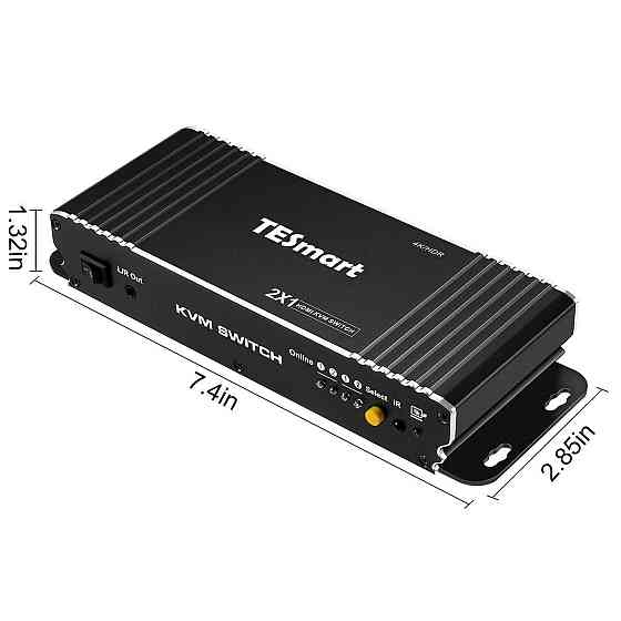 HDMI KVM перемикач TESmart 2х1, 4K 60Hz, керування 2 ПК однією клавіатурою, мишею, дисплеєм, звуком, Київ