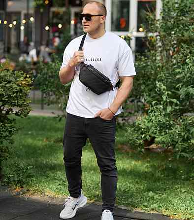 Чоловіча бананка з гладкої шкіри, чорна, стильна Київ