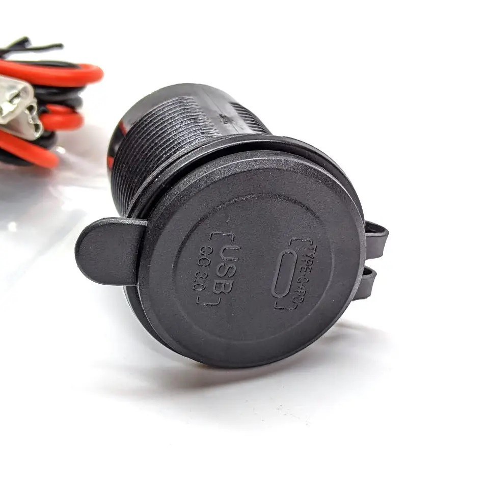 Гніздо прикурювача A93G USB QC 3,0 + TYPE-C врізне з кришкою та зеленою підсвіткою 12/24V Харків - фото 2