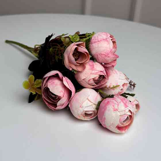 Букет Ранункулюсов искусственный, 30 см, 5 стеблей, 8 цветков/микс (2 букета в уп.). Цвет: розовый HS-67 Львов