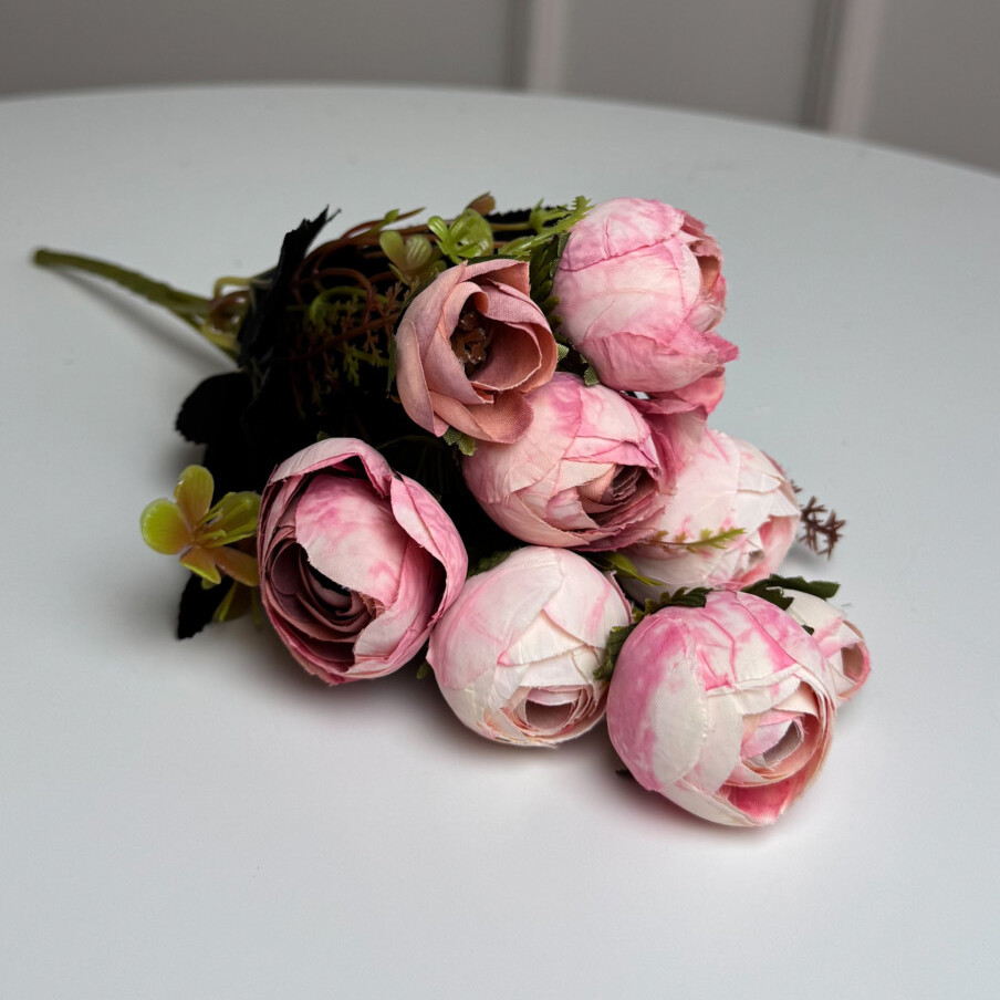 Букет Ранункулюсов искусственный, 30 см, 5 стеблей, 8 цветков/микс (2 букета в уп.). Цвет: розовый HS-67 Львов - изображение 1