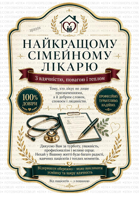 Этикетка на бутылку вина или игристого для семейного врача | Подарочная этикетка и контрэтикетка “Лучшему семейному врачу” | Накле Одесса - изображение 1