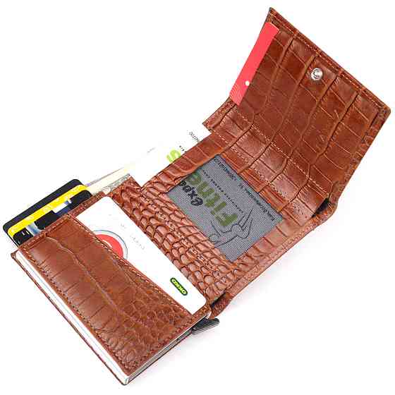 Визитница из натуральной фактурной кожи под крокодила KARYA 20986 Коричневый Киев
