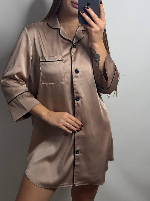 Жіноча нічна сорочка подовжена шовкова M Бежевий Харків - фото 3