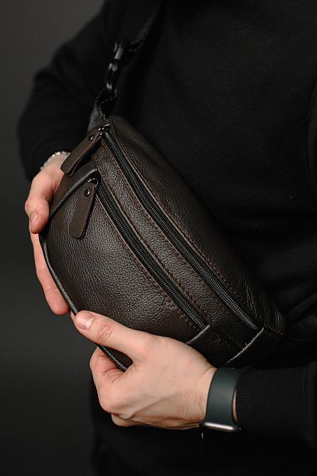 Чоловіча сумка-бананка на пояс з натуральної шкіри, коричнева SL032 (Коричнева) Суми - фото 4