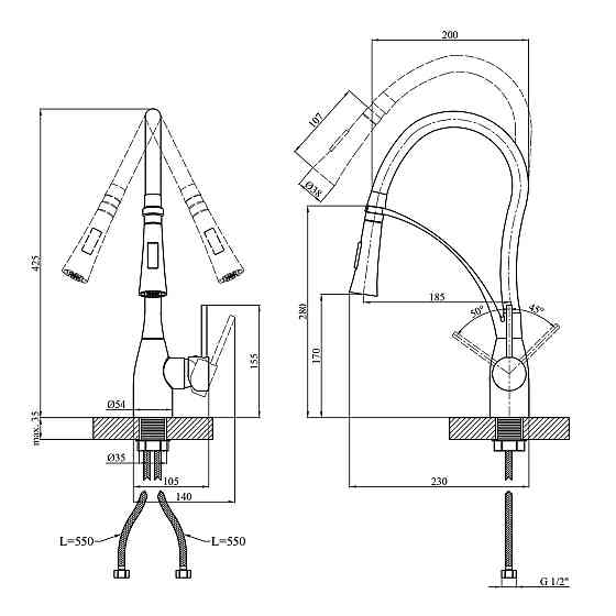 Смеситель для кухни с гибким изливом Kroner KRP Ersel - SCH03393BLK черный Киев