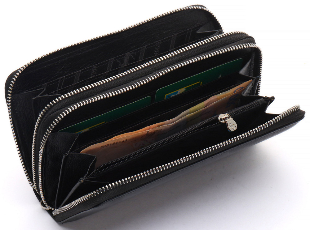 Місткий чоловічий клатч з двома відділеннями на блискавці з натуральної шкіри Marco Coverna Чорний Київ - фото 8