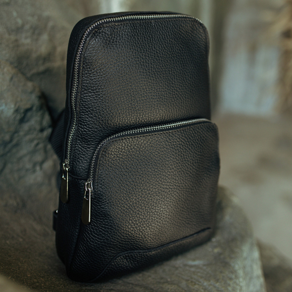 Сумка слинг мужская кожаная вместительная повседневная для парня, чернаяMasterSem Киев - изображение 6
