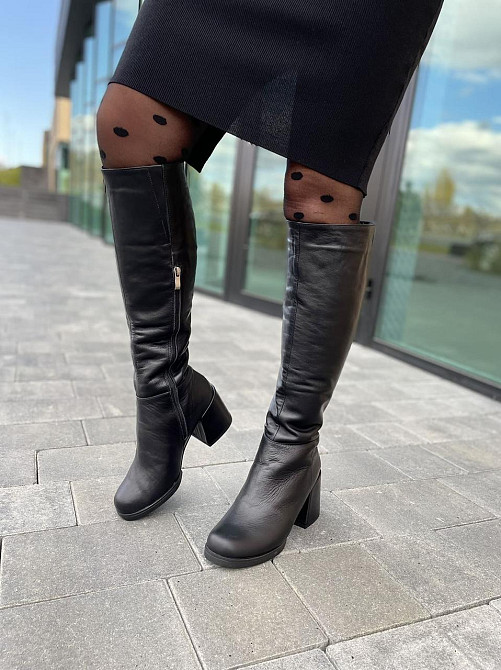 Чоботи жіночі TWO STEPS чорні натуральна шкіра зима высота 42см обхват голени 36-38см каблук 8с Коломия - фото 6