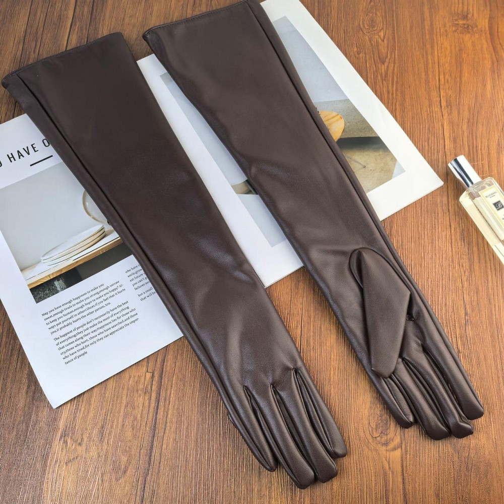 Високі рукавички жіночі із екошкіри коричневий Київ - фото 2