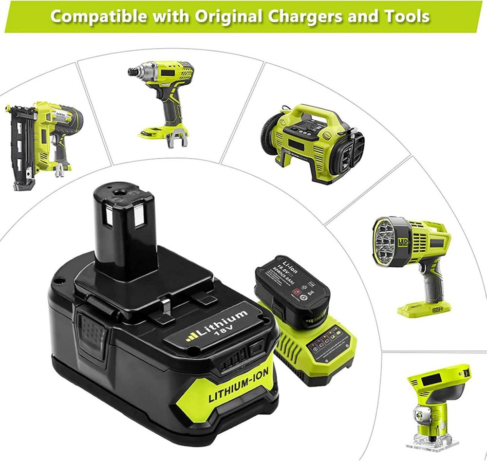 Аккумулятор BATTOOL для Ryobi ONE+ 18 В, 5,5 А·ч, 99 Вт·ч, Li-Ion, LED, совместим P102–P108, RB18L Киев - изображение 14