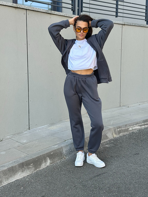 Теплый спортивный костюм женский на змейке Графитовый 46/48 Харьков - изображение 5