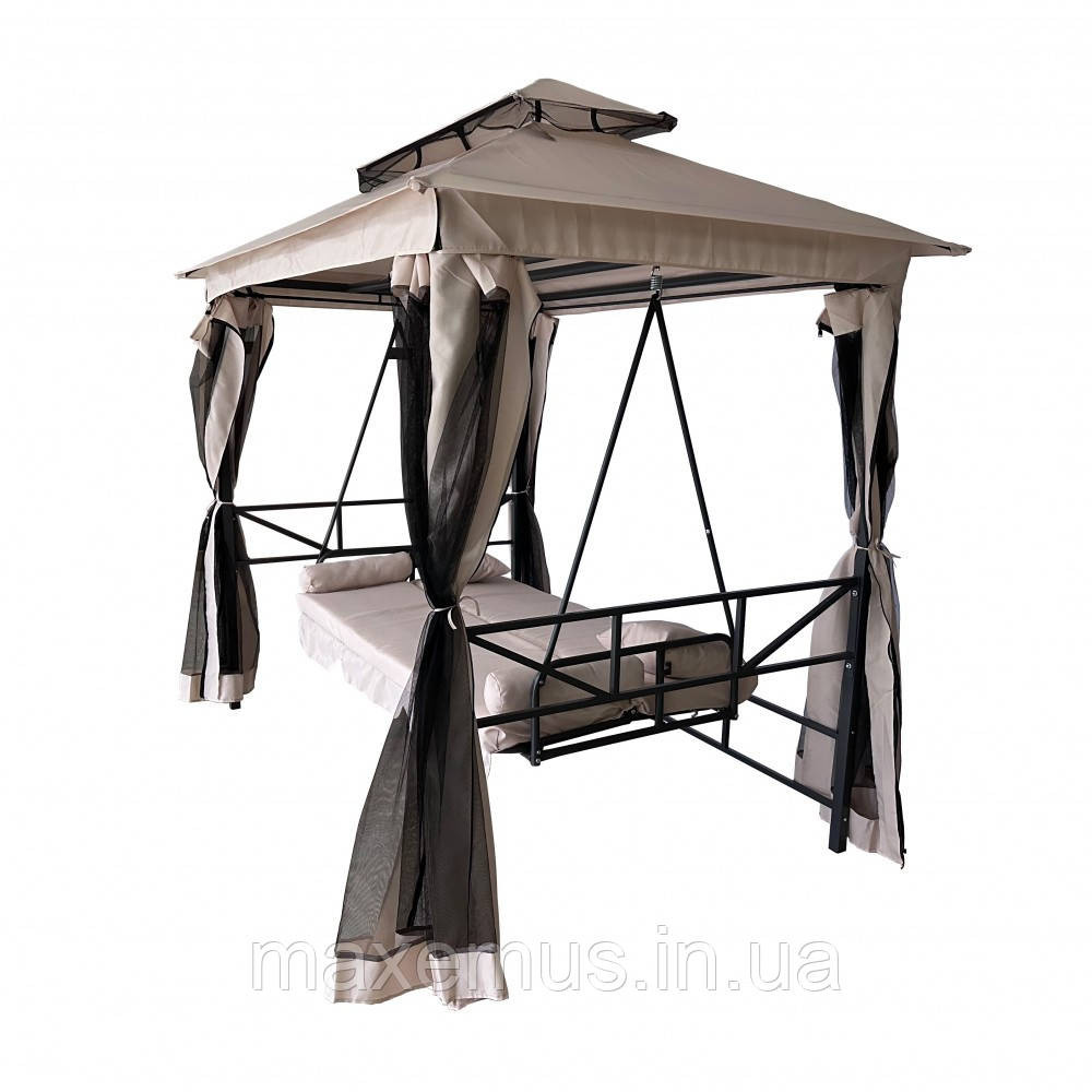 Садовые качели B0 02 с навесом подушками и москитной сеткой качели для сада и дачи бежевая Мостиска - изображение 12