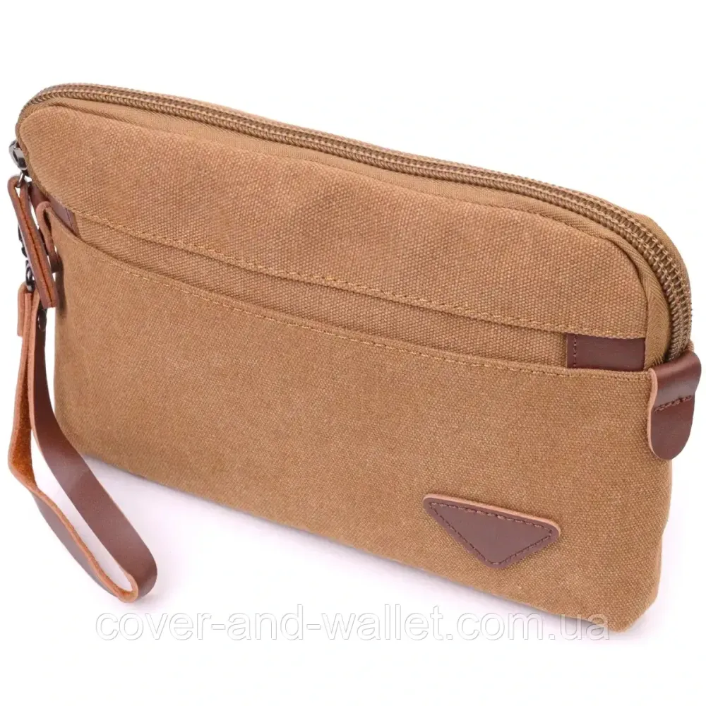 Удобная мужская текстильная барсетка на молнии коричневого цвета Puos Киев - изображение 1