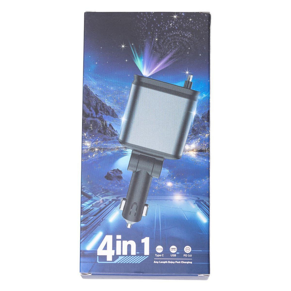 Автомобільний зарядний пристрій LED-проекція, зі швидкою зарядкою і висувними кабелями Apple Lightning/USB-С HP-B1 Київ - фото 6