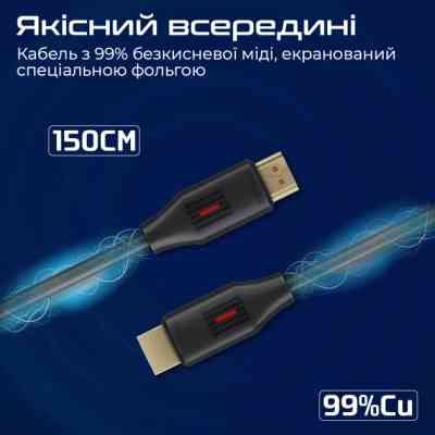 Кабель мультимедийный HDMI to HDMI 1.5m v2.0 black Promate (prolink4k60-150) Винница