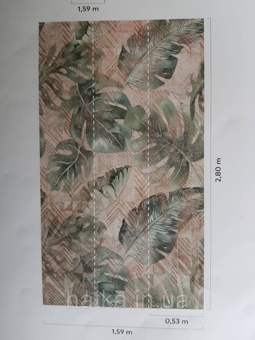 Шпалери вінілові Grandeco One roll one motif 2 A41801 панно великі листя манстеры зелені на бежевому Київ - фото 2