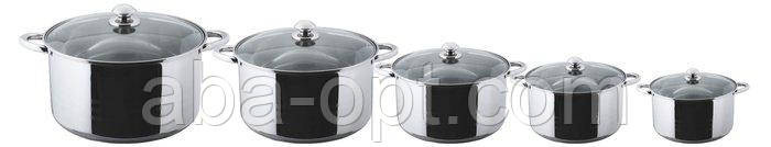 Нержавеющие кастрюли с двойным дном и стеклянной крышкой V 12 / 9.5 / 8 / 6.5 / 5 л ( 5 шт).Aba-Opt Одесса - изображение 1