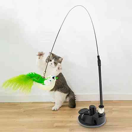 Игрушка для котика на палочке птичка с колокольчиком на присоске 90 см салатовый Киев