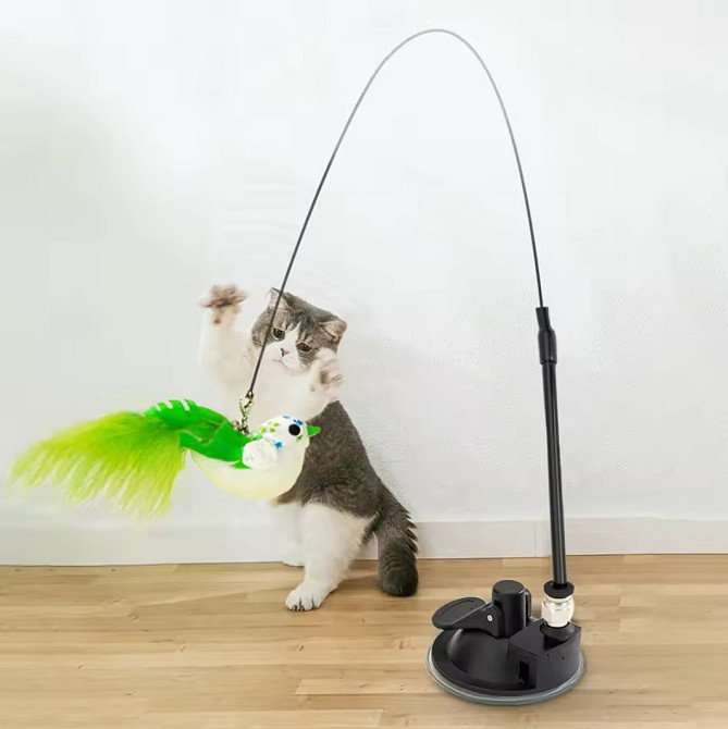 Игрушка для котика на палочке птичка с колокольчиком на присоске 90 см салатовый Киев - изображение 1