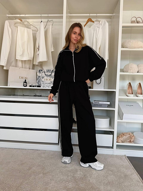 Жіночий стильний повсякденний костюм із тканини Lacoste Double Face Чорний Одеса - фото 8