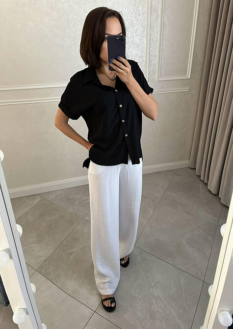 Жіноча легка базова сорочка з коротким рукавом на ґудзиках американський креп Чорний, 46/48 Одеса - фото 5